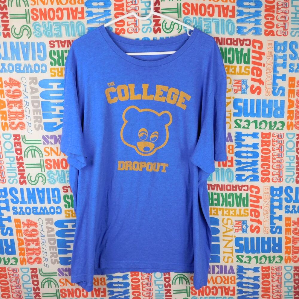 Kanye West College Dropout Bear Graphic T Shirt Blue Adult 2XL Hip Hop Tee